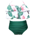 Zweiteiliger Mädchen-Badeanzug mit tropischen Rüschen und grüner High-Waist-Hose - 104 / Blumen-Oberteil mit Grünem Unterteil