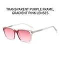 Fashionable TR90 square sunglasses with transparent purple frames and gradient pink lenses - Transparent Purple Frame Gradient Pink Lens