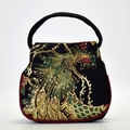 Bolso étnico negro con bordado de pavo real colorido y lentejuelas brillantes - Negro