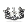 Anello a corona vintage in acciaio inossidabile argento con dettagli a croce neri - US 11 / Color Acciaio