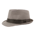 Classic houndstooth patterned fedora hat with black ribbon trim and white background - 58cm / Off-white Houndstooth