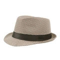 British style fedora hat in brown houndstooth fabric with a black satin ribbon band - 58cm / Yellow Houndstooth