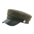 Army green nautical sailor hat with black leather visor and rope detailing - Army Green