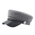 Casquette gavroche grise avec visière en cuir noir et corde décorative à bouton - Gris