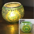 Mosaic glass ball candle holder in green and yellow geometric patterns for weddings - Light Green Flowers Large