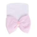 Bonnet en tricot blanc pour nouveau-né avec un grand nœud rose à rayures doux - Blanc avec Nœud Rose