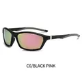 Sporty sunglasses with matte black frame and pink mirror lenses for outdoor activities - Black Frame Pink Mirror