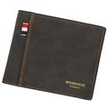 Men's bifold wallet in dark coffee matte leather with contrasting orange stitching - Regular Fit / Black