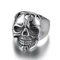 Retro punk hollow skull ring in vintage stainless steel with detailed carvings - US 7 / Antique Silver