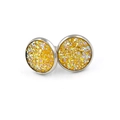 Detail of 12mm stainless steel stud earrings with yellow druzy crystal glitter texture - Yellow Druzy (31)