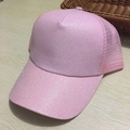 Detail of pink glitter texture and breathable mesh on stylish women trucker baseball cap - Light Pink