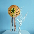 Halloween orange paper lantern with witch and bat silhouette motifs and hanging ribbons - 10 inch (25cm) / Orange Witch With Tassels