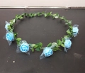 Light blue foam rose flower headband with white mesh veil decoration for women - Blue