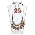 Colorful gemstone necklace and silver hollow teardrop earrings on clear acrylic display - Thickened / Clear