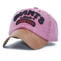 Berretto da baseball vintage da uomo in denim rosa scuro con visiera in pelle marrone e ricamo 3D - Regolabile / Rosa Scuro Con Tesa Marrone(4)