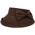 Women's dark brown wide brim sun hat with large bow and UV protection fabric detail - Dark Coffee