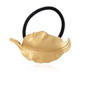 Matte golden alloy leaf hair tie with detailed texture and black elastic band - Matte Gold