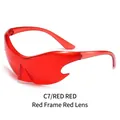 Y2K punk style red flame-shaped sunglasses with translucent wrap-around frames C7 - Red Frame Red Lens (C7)