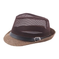 Men's mesh breathable jazz hat in dark brown with elegant faux leather decorative band - Coffee