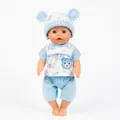 Adorable 18-inch doll outfit set featuring blue bear patterns and a matching hooded ear hat - Q18-004 Blue Bear