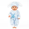 Blue polka dot rabbit pajama outfit for 18 inch doll with cute ears and embroidery - Q18-002 Blue Polka Dot Rabbit