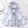 Elegant thin silk scarf with blue botanical leaves print for women beach sunshade - 160cm / Gray