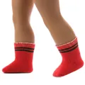 Red knit doll socks with black stripes for 18-inch girl dolls and stuffed toys - Red Black Striped