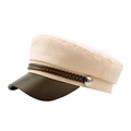Casquette de marin beige classique avec visière en cuir noir et corde tressée - Beige