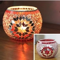 Mosaic glass candle holder with red gold silver geometric stars for weddings - Red Flowers Large