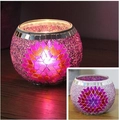 Exotic purple mosaic glass candle holder with pink floral pattern for wedding decor - Rose Red Flowers Large
