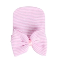 Bonnet en tricot rayé rose et blanc pour bébé avec un grand nœud décoratif - Rose