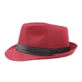 Classic red and black houndstooth fedora hat with elegant black satin decorative band - 58cm / Red Houndstooth