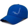 Dark blue quick-dry breathable sports cap with laser-cut holes and white sport fashion print - One Size(Adjustable) / Sapphire Blue