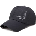 Dark grey perforated mesh sports cap with white Sport Fashion print on the side - One Size(Adjustable) / Dark Gray
