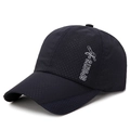Quick-dry breathable sports baseball cap in black with mesh panels and SPORTS print - Navy Blue