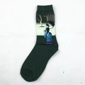Vintage dark green crew socks featuring impressionist oil painting art for men - Woman with a Parasol