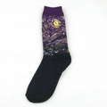 The Starry Night art print socks featuring Van Gogh pattern with purple ribbed cuffs - Starry Night Purple