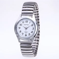 Silver quartz watch with elastic metal band and easy-to-read white numeric dial - Men's Silver