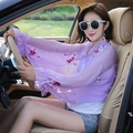 Lightweight purple floral embroidered chiffon beach shawl with lace cuffs and tie-front design - 60*160CM / Two-color Flower Style Light Purple
