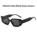 Retro square sunglasses with black frame, gray lenses and golden rivets in variant view - Black Frame Black Grey Lens