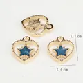 Golden heart star pendant with blue glitter, handmade jewelry charm, 1.7cm x 1.4cm - 1.4x1.7cm