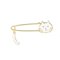 Broche chat mignon en émail blanc avec queue mobile et finition dorée de style japonais - Blanc
