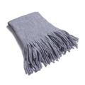 Detailed view of thick grey fringe scarf with soft knitted texture for winter warmth - Gray