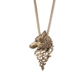 Vintage Bronze Wolfskopf Anhänger Halskette für Herren mit Tribal-Flammen-Design auf Weiß - Antikgold