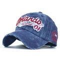 Distressed dark blue denim baseball cap with red Orlando embroidery and vintage wear - Adjustable / Washed Dark Blue