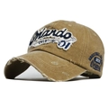 Distressed washed yellow baseball cap with Orlando letter embroidery and vintage patch - Adjustable / Washed Khaki Yellow