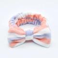 Soft flannel bow headband featuring stylish purple, pink and white stripes design - Purple Pink White Striped