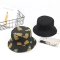 Bob réversible avec imprimé fruits ananas et design noir uni pour l'été - Taille unique / Imprimé Ananas - Noir