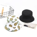 Chapeau de soleil réversible noir uni et imprimé ananas blanc pour un style décontracté - Taille unique / Imprimé Ananas - Blanc