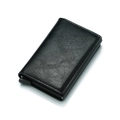 Slim RFID blocking black leather credit card holder with pop-up aluminum mechanism - Black